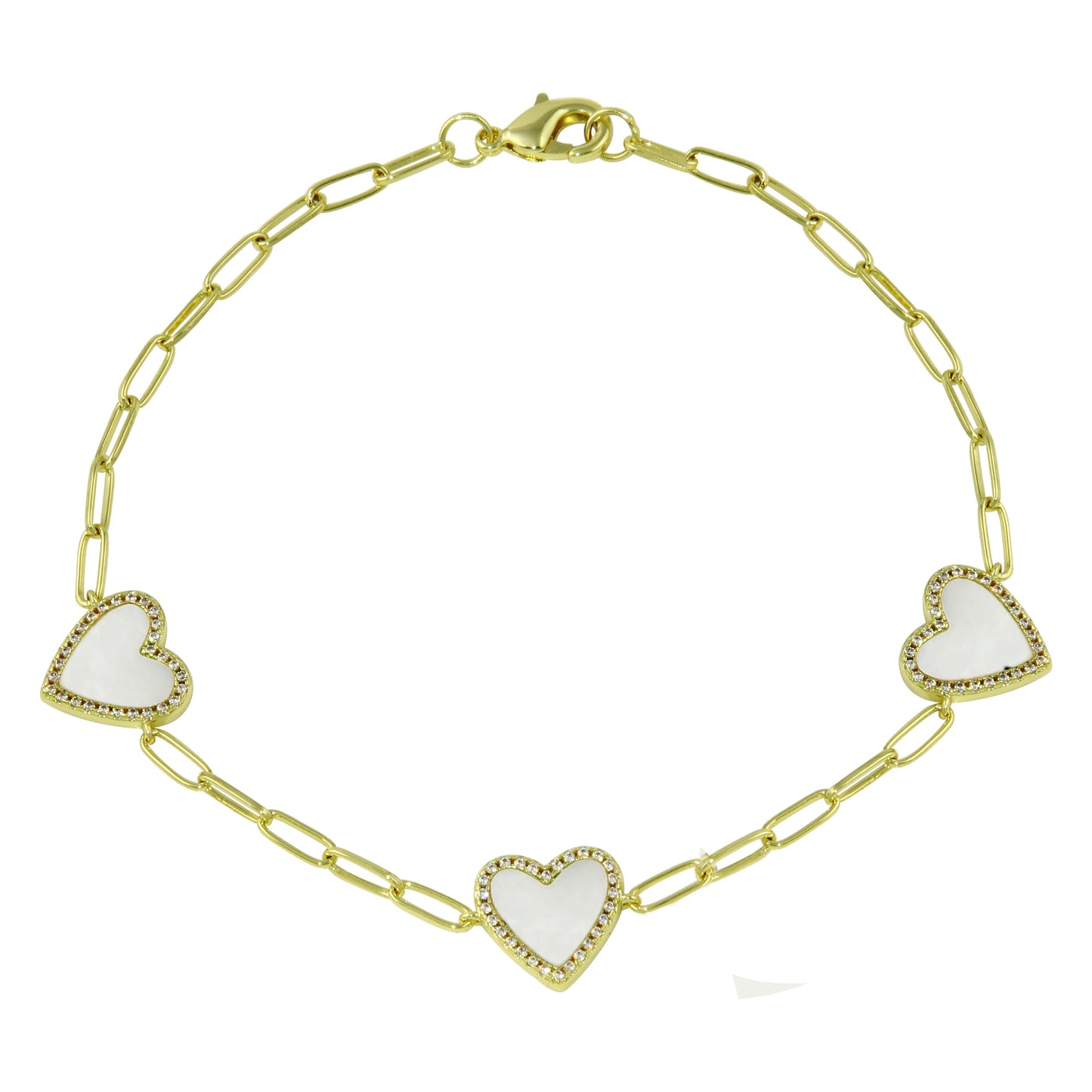 Pulsera Paper-Clip de Corazones con Zirconias