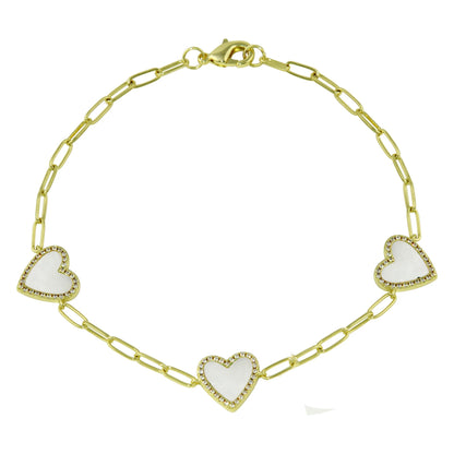 Pulsera Paper-Clip de Corazones con Zirconias