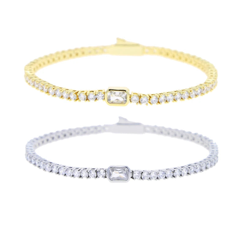 Pulsera Tennis con Diamante Rectangular
