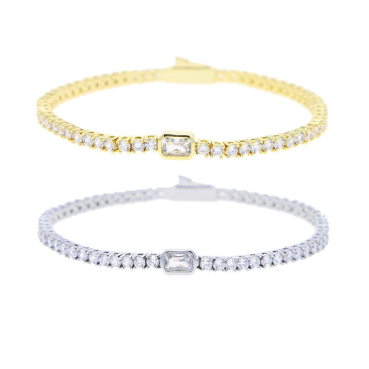 Pulsera Tennis con Diamante Rectangular
