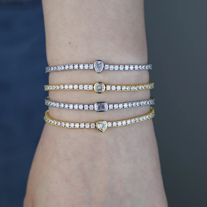 Pulsera Tennis con Diamante Rectangular