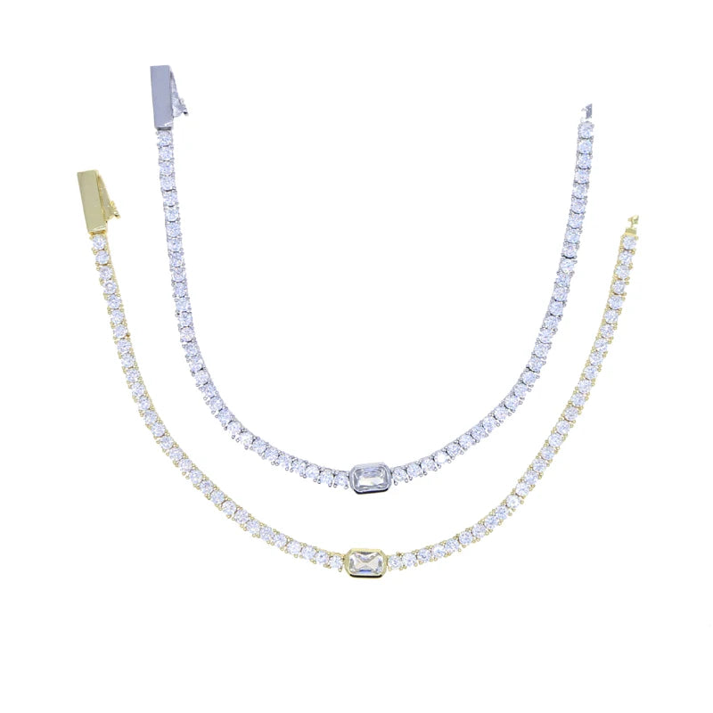 Pulsera Tennis con Diamante Rectangular