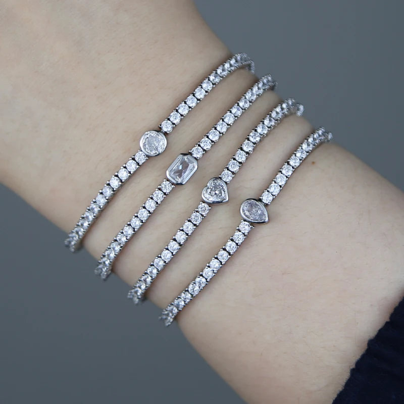 Pulsera Tennis con Diamante Rectangular