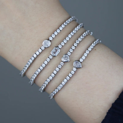 Pulsera Tennis con Diamante Rectangular