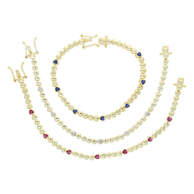 Pulsera Tennis Corazones Solidos con Zirconia