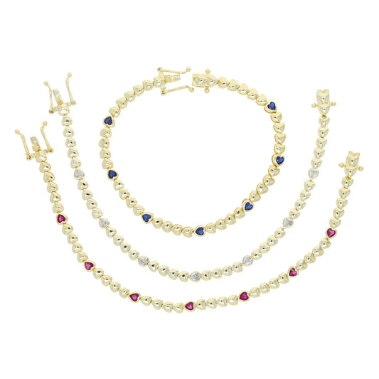 Pulsera Tennis Corazones Solidos con Zirconia