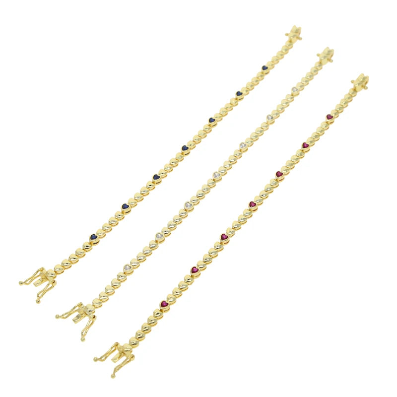 Pulsera Tennis Corazones Solidos con Zirconia