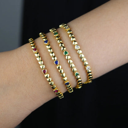 Pulsera Tennis Corazones Solidos con Zirconia